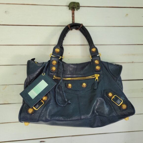 Balenciaga City Bag with Large Brass Hardware, Marine Blue - Picture 2 of 16